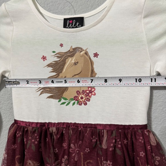 Lilt Kids Girls White Long Sleeve Horse Floral Burgundy Tulle Tutu Dress Size 5 - Picture 9 of 12